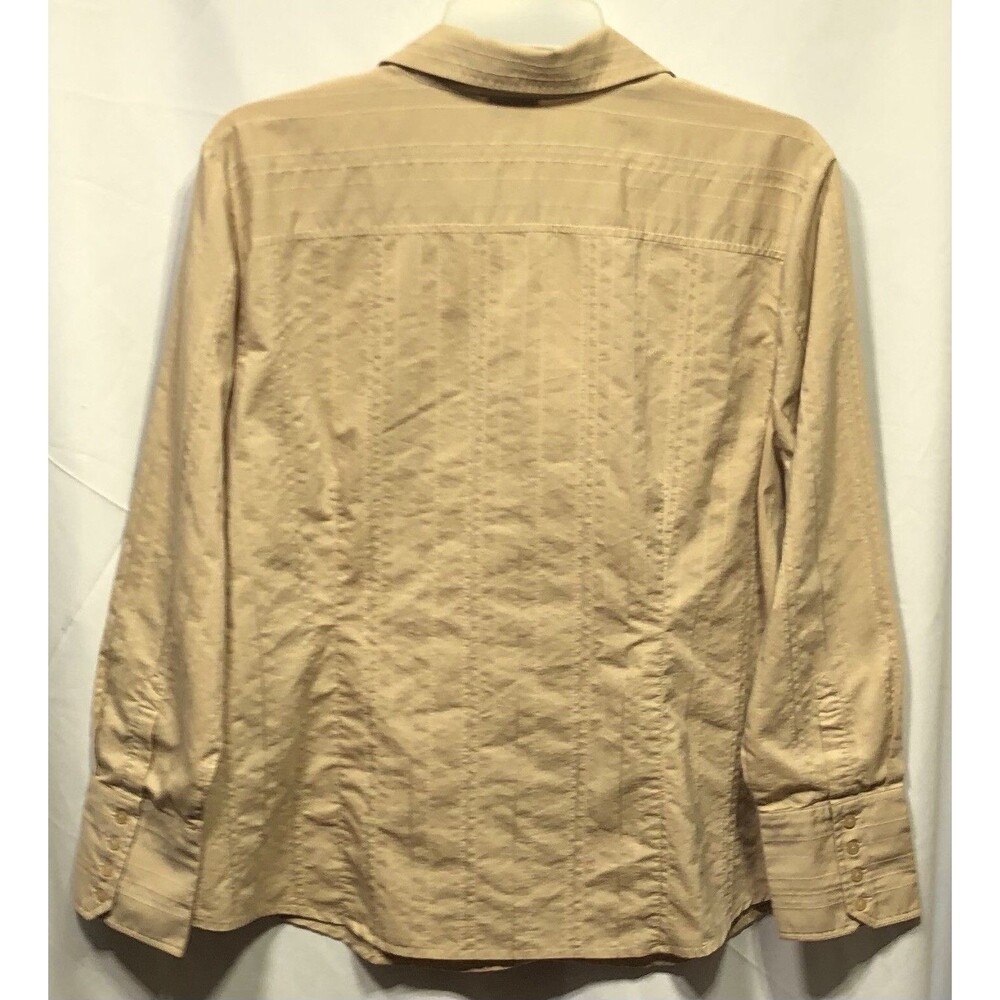 Ana Button Up Top Blouse 3X Tan Stripe Long Sleeve Collar Work Career Office - Picture 2 of 6